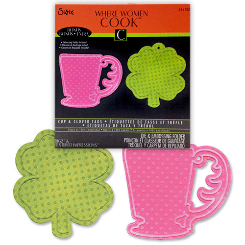 Sizzix - Where Women Cook Collection - Bigz Die with Bonus Embossing Folder - Cup and Clover Tags