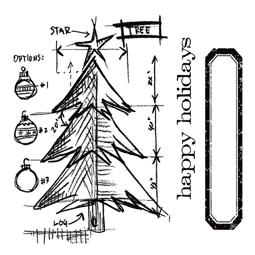 Sizzix - Tim Holtz - Alterations Collection - Framelits Die and Clear Acrylic Stamp Set - Christmas - Tree Blueprint