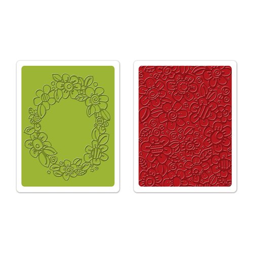 Sizzix - Textured Impressions - Homegrown and Handmade Collection - Embossing Folders - Wreath and Flowers Set