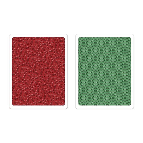 Sizzix - BasicGrey - Textured Impressions - 25th and Pine Collection - Christmas - Embossing Folders - Holly Circle Set