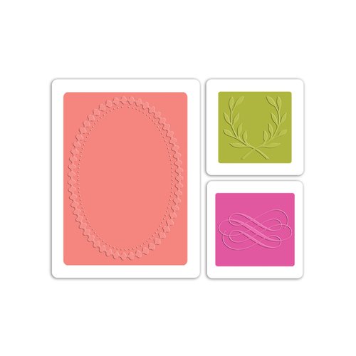 Sizzix - Favorite Things Collection - Textured Impressions - Embossing Folders - Flourish, Wreath and Oval Frame Set