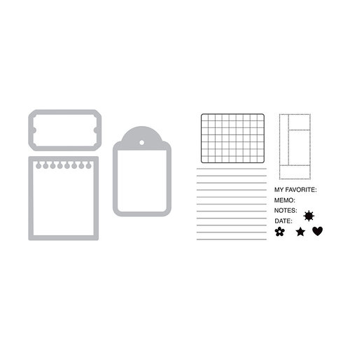 Sizzix - Doodlebug - Framelits Die with Clear Acrylic Stamp Set - Notebook Paper, Tag and Ticket