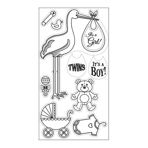 Sizzix - Winter Wishes Collection - Christmas - Interchangeable Clear Acrylic Stamps - Stork Announcements