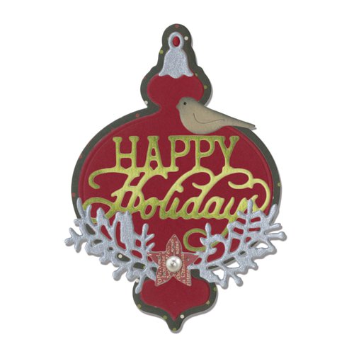 Sizzix - Winter Wishes Collection - Christmas - Thinlits Die - Ornament and Happy Holidays