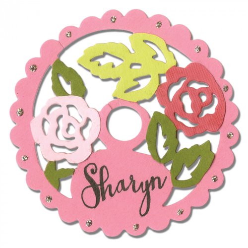 Sizzix - Garden Party Collection - Thinlits Die - Wine Stem Name Label, Rose Lace