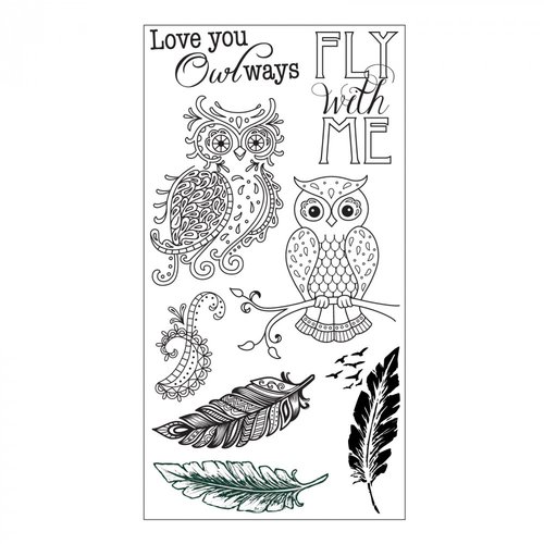 Sizzix - Fox Tales Collection - Clear Acrylic Stamps - Owl and Feathers