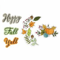 Sizzix - Christmas in Color Collection - Framelits Die with Clear Acrylic Stamp Set - Happy Fall Y'all