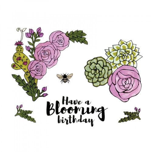 Sizzix - In Bloom Collection - Framelits Die with Clear Acrylic Stamp Set - Blooming Florals