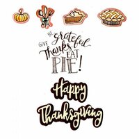 Sizzix - Pumpkin Spice Collection - Framelits Die with Clear Acrylic Stamp Set - Give Thanks, Eat Pie