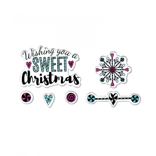 Sizzix - Sweet Christmas Collection - Framelits Die with Clear Acrylic Stamp Set - Sweet Christmas