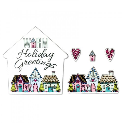 Sizzix - Sweet Christmas Collection - Framelits Die with Clear Acrylic Stamp Set - Warm Holiday Greetings