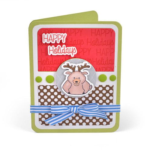 Sizzix - Cards That Wow Collection - Framelits Die with Clear Acrylic Stamp Set - Thanksgiving Pudgies