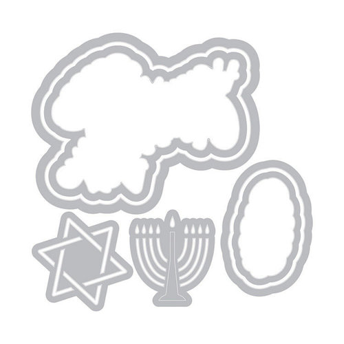 Sizzix - Traditional Christmas and Hanukkah Collection - Framelits Die with Clear Acrylic Stamp Set - Happy Challah Days