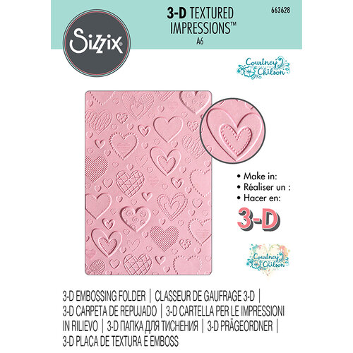 Sizzix 663628 3D Textured Impressions Embossing Folder Hearts by Courtney Chilson Multicolor 