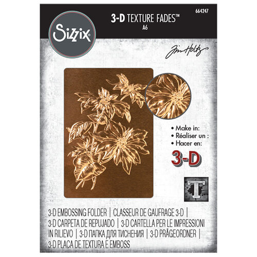 Sizzix - Tim Holtz - Christmas - 3D Texture Fades - Embossing Folder - Poinsettia