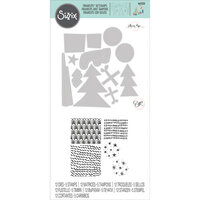 Sizzix - Framelits Dies and Clear Acrylic Stamp Set - Groovy Christmas