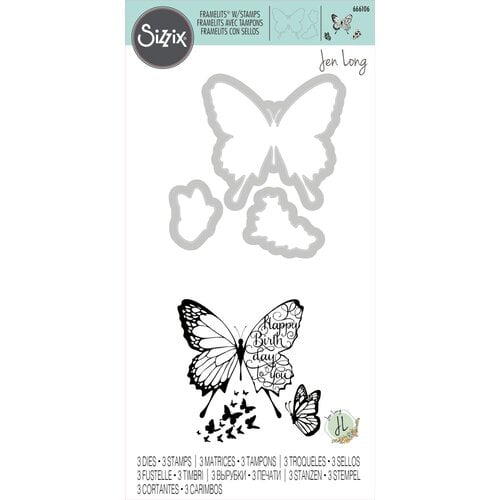Sizzix - Framelits Dies with Clear Acrylic Stamps - Butterfly Birthday