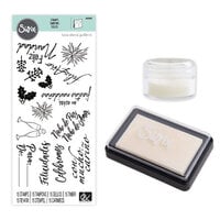 Sizzix - Making Essentials Collection - Clear Opaque Embossing Powder, Clear Embossing Ink Pad and Clear Acrylic Stamps - Frases Festivas Bundle