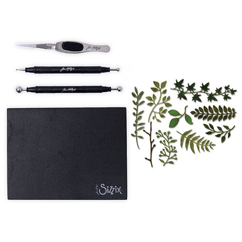 Sizzix - Tim Holtz - Making Tool - Shaping Kit and Thinlits Dies - Garden Greens Bundle