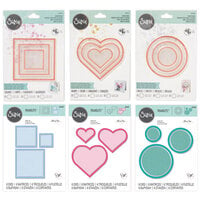 Sizzix - Making Essentials Collection - Shaker Panes and Framelits Dies - Circles, Hearts and Squares Complete Bundle