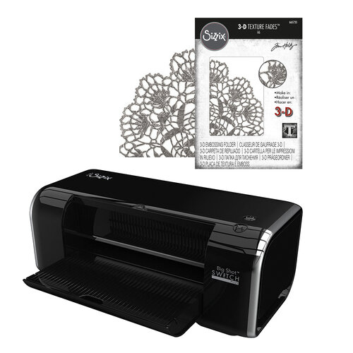 Sizzix - Tim Holtz - Big Shot Switch Plus Machine Die Cutting and 3D Embossing Folder Bundle - Black - Doily