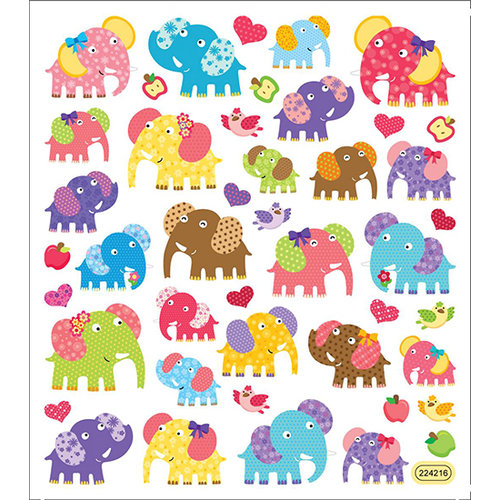 Sticker King - Clear Stickers with Foil Accents - Patterned Elephants