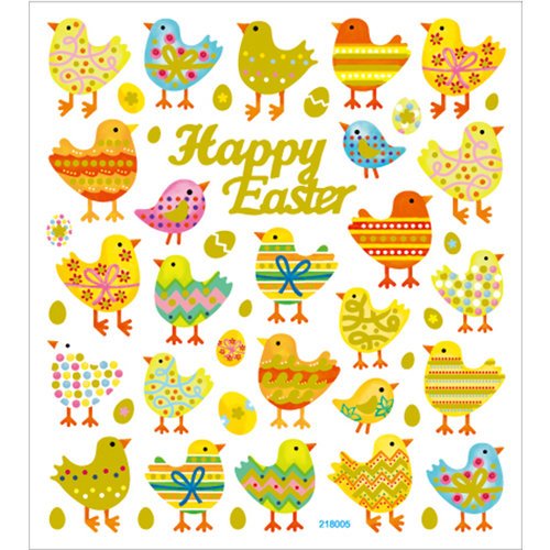 Sticker King - Clear Stickers with Glitter Accents - Happy Easter Chicks