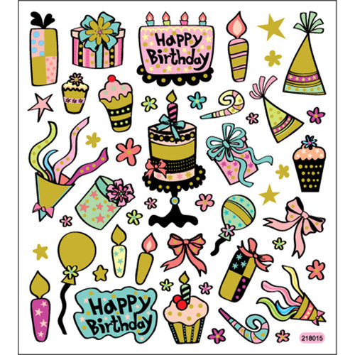 Sticker King - Clear Stickers with Glitter Accents - Birthday in Chocolate and Aqua