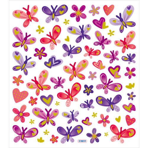 Sticker King - Clear Stickers with Glitter Accents - Butterflies in Reds and Purples