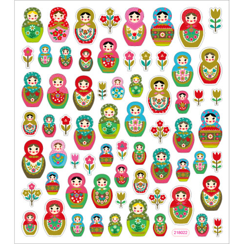 Sticker King - Clear Stickers with Glitter Accents - Russian Dolls