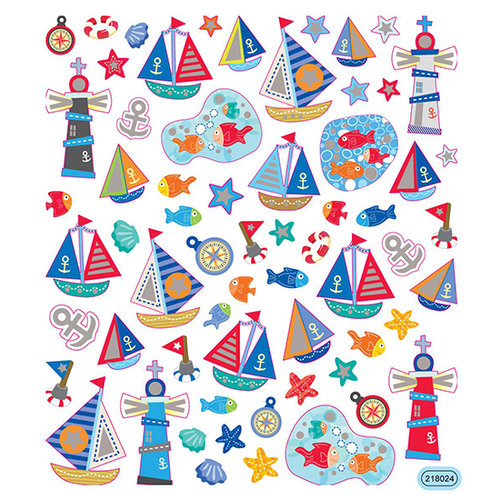 Sticker King - Clear Stickers with Glitter Accents - Nautical Time