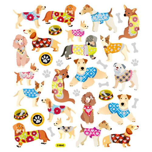 Sticker King - Clear Stickers with Glitter Accents - Dogs in Sweaters