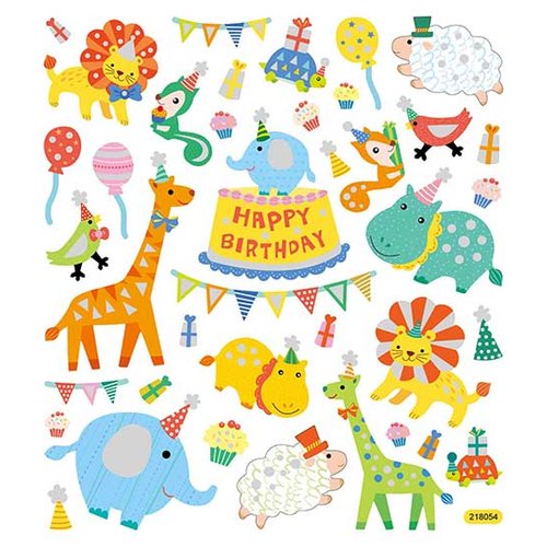 Sticker King - Clear Stickers with Glitter Accents - Zoo Birthday