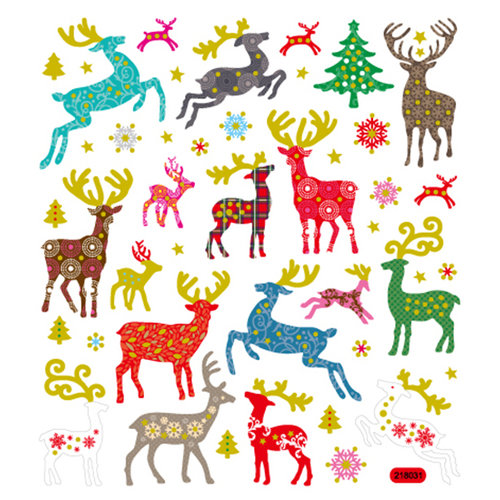 Sticker King - Clear Stickers - Christmas - Glitter Patterned Reindeer