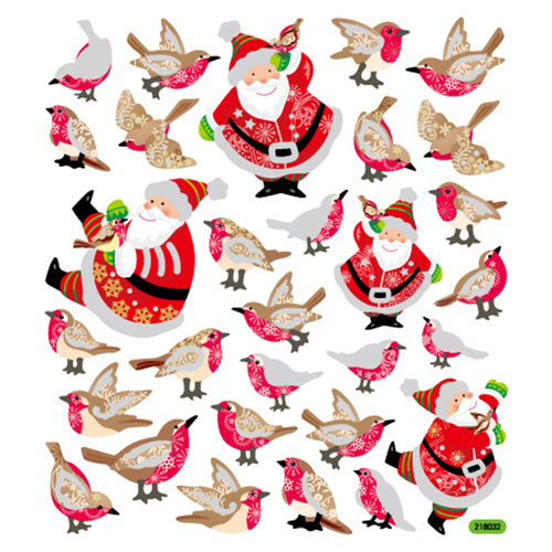 Sticker King - Clear Stickers - Christmas - Glitter Santa's Winter Birds