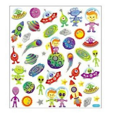 Sticker King - Clear Stickers with Glitter Accents - Aliens Among Us
