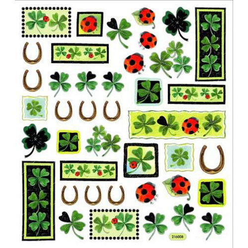 Sticker King - Cardstock Stickers with Foil Accents - Clovers with Horse Shoes