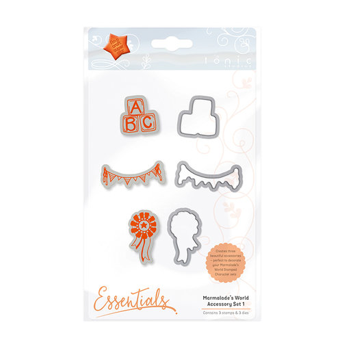 Tonic Studios - Marmalades World Collection - Dies and Cling Mounted Rubber Stamps - Accessory Set 1