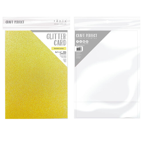 Craft Perfect Glitter Cardstock 8.5X11 5/Pkg-Sherbert Lemon