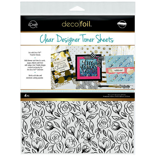 Therm O Web - iCraft - Deco Foil - 8.5 x 11 - Clear Designer Toner Sheets - Floral Sketch - 4 Pack
