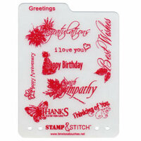 Timeless Touches - Stamp and Stitch - Stamp and Template Set - Greetings, CLEARANCE
