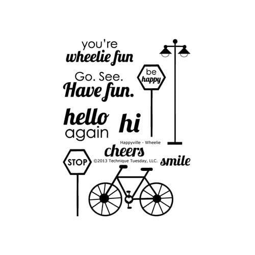 Technique Tuesday - Clear Acrylic Stamps - Happyville - Wheelie