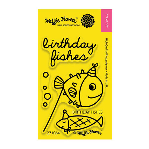 Waffle Flower Crafts - Clear Acrylic Stamps - Birthday Fishes