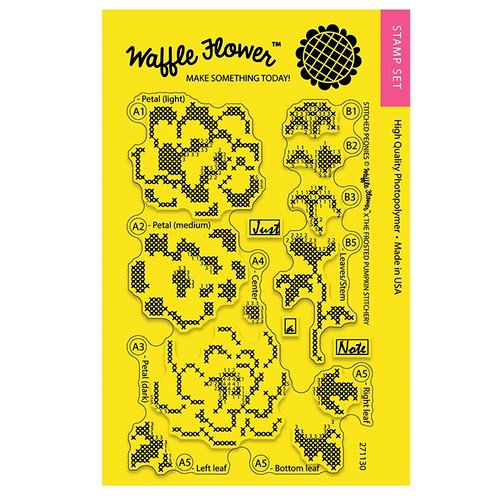 Waffle Flower Crafts - Clear Photopolymer Stamps - Stitched Peonies
