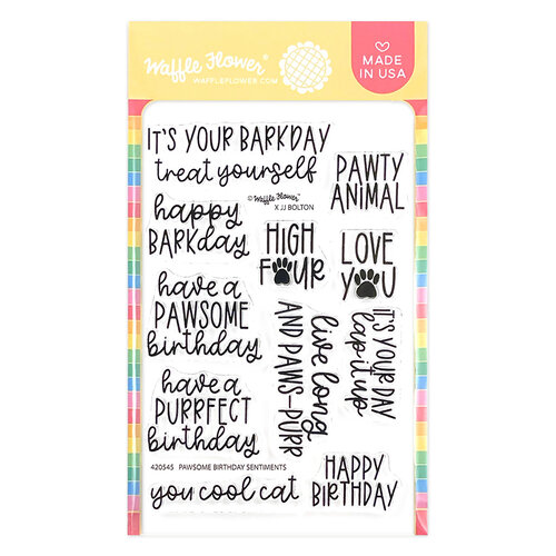 Waffle Flower Crafts - Clear Photopolymer Stamps - Pawsome Birthday Sentiments
