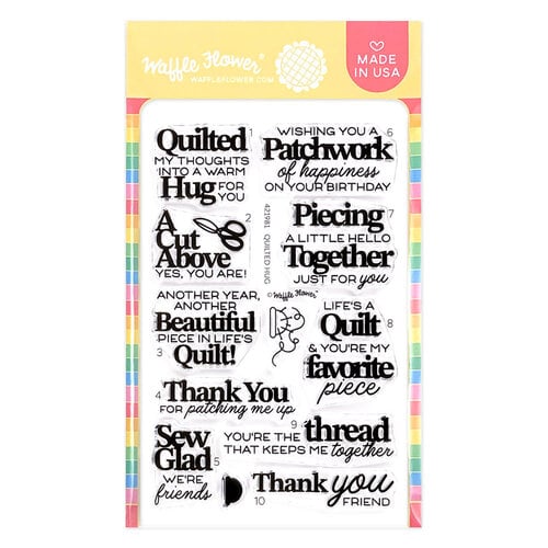 Waffle Flower Crafts - Clear Photopolymer Stamps - Quilted Hug Sentiments