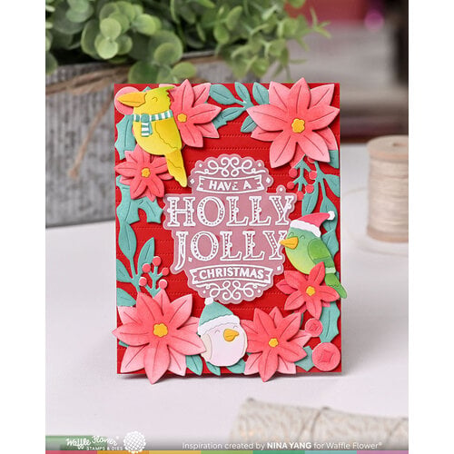 Waffle Flower Crafts - Clear Photopolymer Stamps - Poinsettia Frame Sentiments