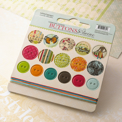Websters Pages - Trendsetter Collection - Chipboard Stickers - Buttons and Twine