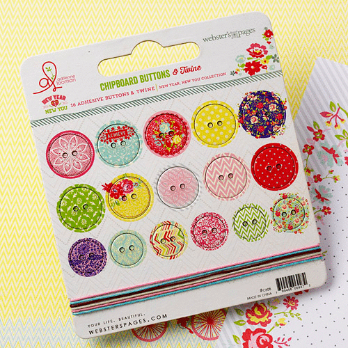 Websters Pages - New Year New You Collection - Chipboard Stickers - Buttons and Twine