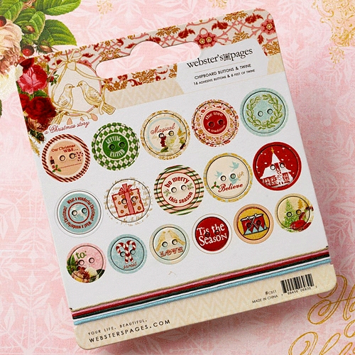 Websters Pages - A Christmas Story Collection - Chipboard Stickers - Buttons and Twine
